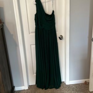Celebrate dark green one sleeved evening gown